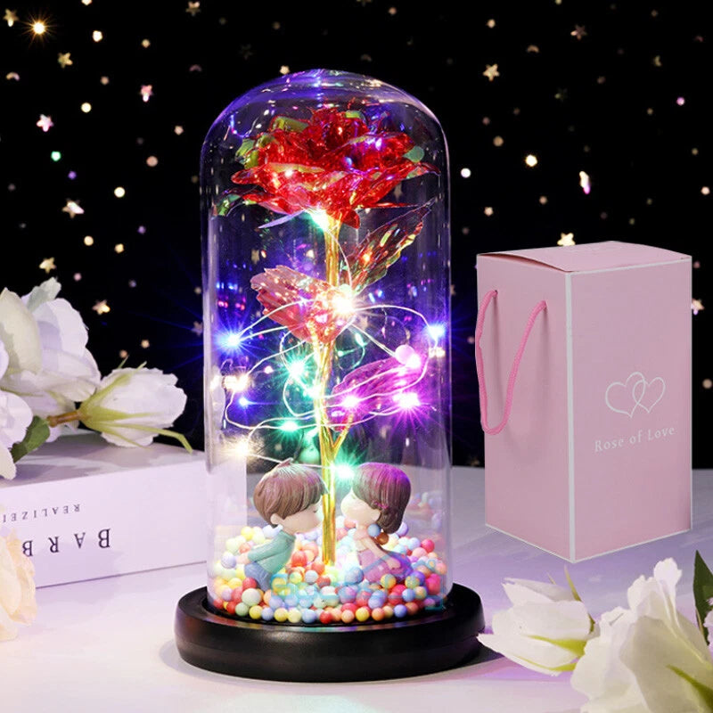 🌹❤️Hot sales on Valentine's Day：LED Luminous Crystal Galaxy Enchanted Rose Glass Forever Home Decoration Gift🏆