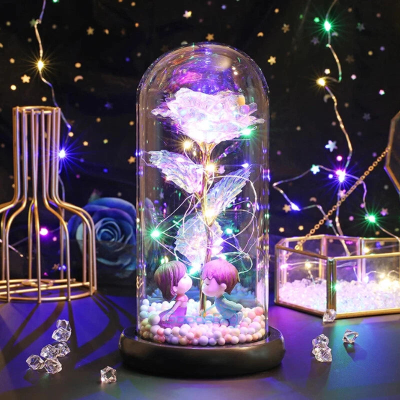 🌹❤️Hot sales on Valentine's Day：LED Luminous Crystal Galaxy Enchanted Rose Glass Forever Home Decoration Gift🏆