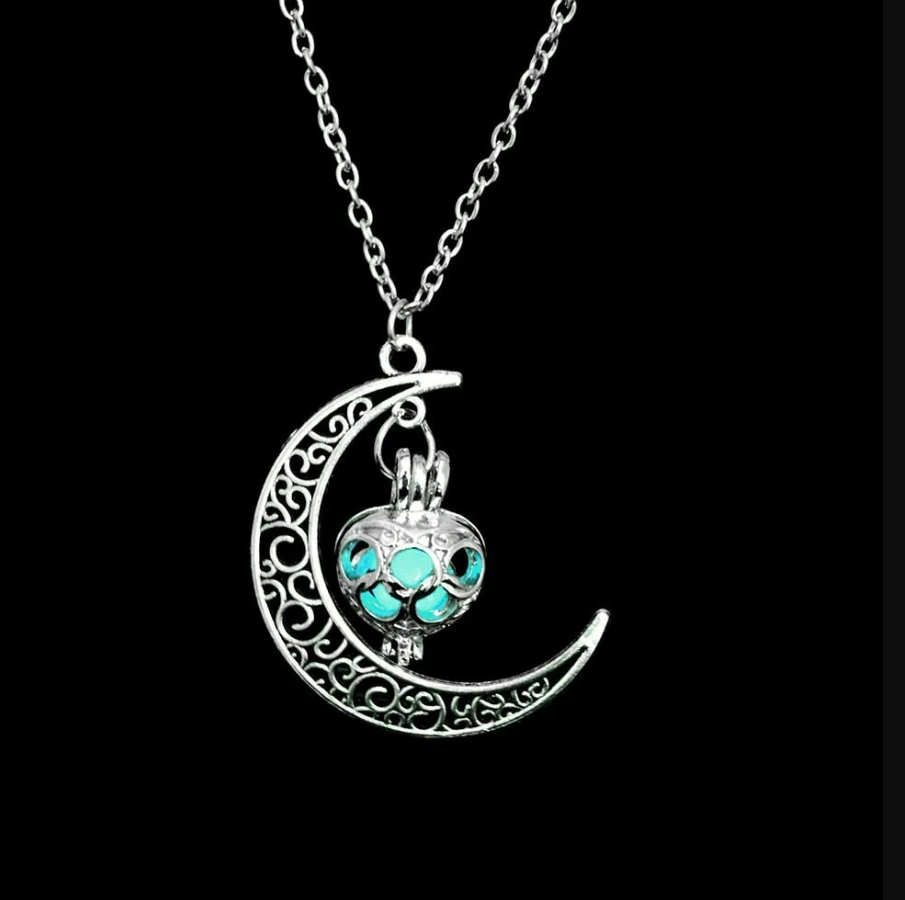Collar de Luna Brillante Plata Piedra Luminosa para Dama Obsequio🏆