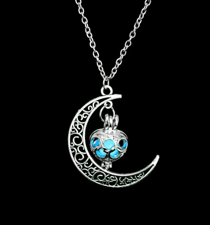 Collar de Luna Brillante Plata Piedra Luminosa para Dama Obsequio🏆
